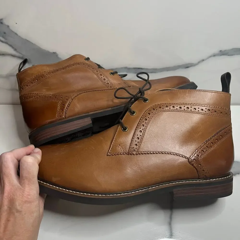 Nunn Bush Men's Warm Brown Leather Preppy Minimalist Chukka Ozark Boots Sz 12 W
